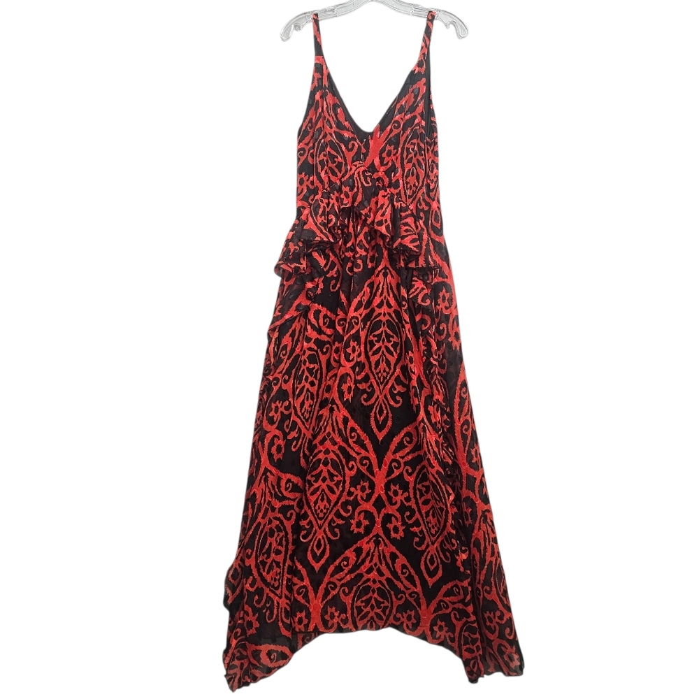 Nasty Gal Nwt Grand Entrance Red/Black Jacquard Ruffled Flowy V Neck Maxi Dress - Picture 5 of 17